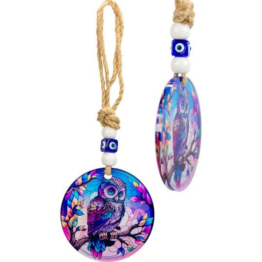 Owl Glass Evil Eye Wall Hanging Talisman
