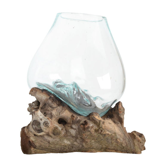 MEDIUM MOLTEN GLASS BOWL WITH NATURAL DRIFTWOOD