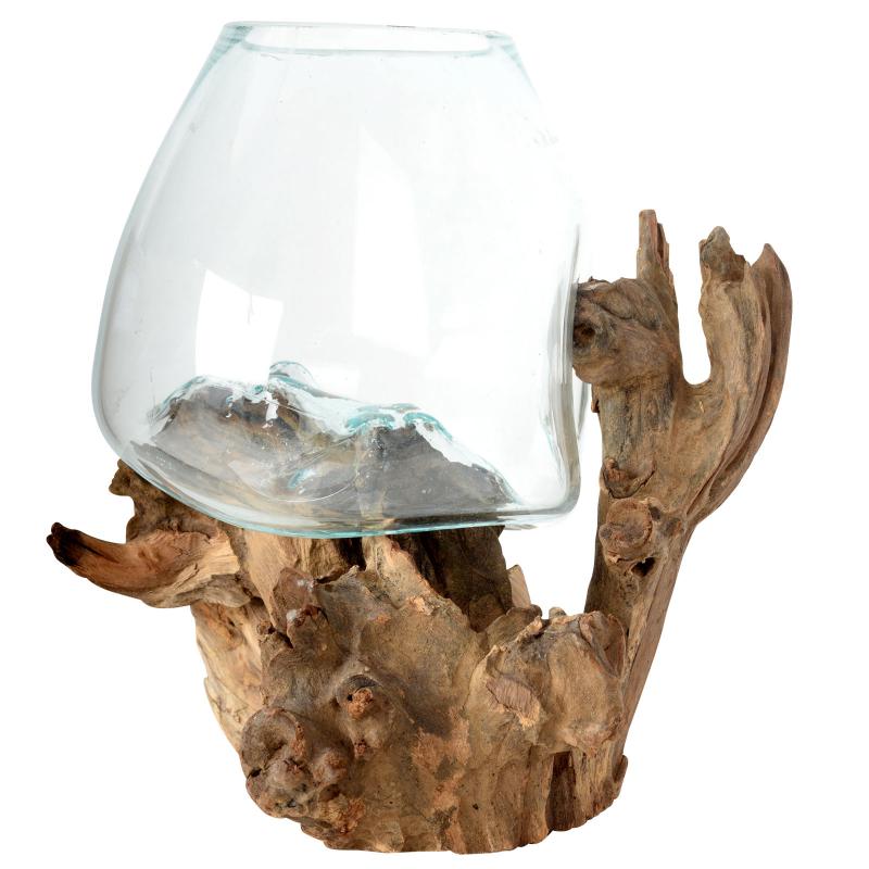 EXTRA LARGE MOLTEN GLASS BOWL WITH NATURAL DRIFTWOOD