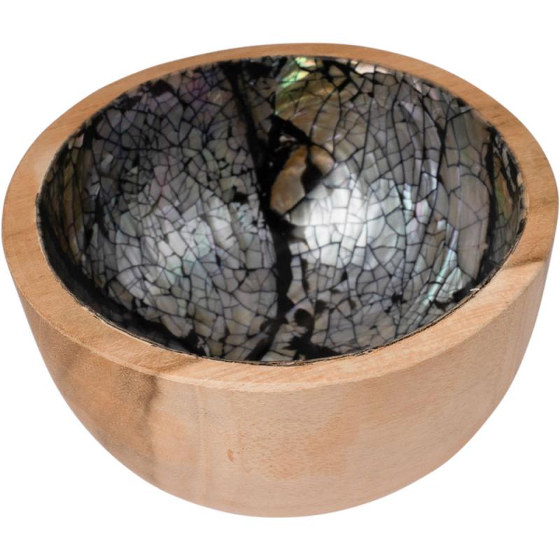 TEAK WOOD BOWL WITH BLACK SHELL