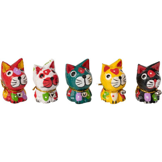 SMALL WOOD SITTING CATS PAINTED