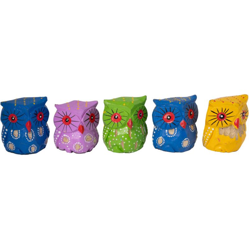 SMALL WOODEN OWLS PAINTED