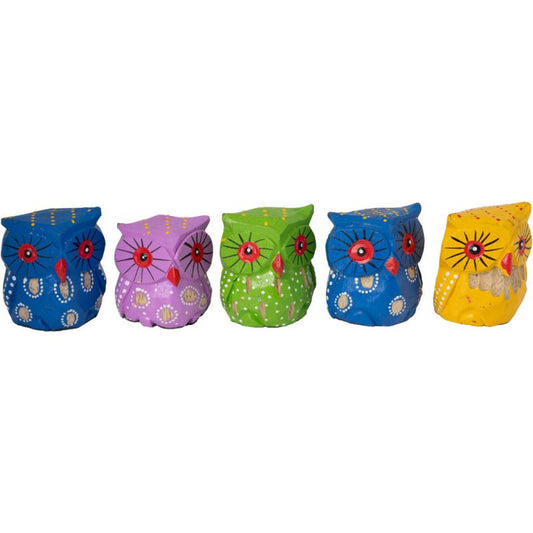 SMALL WOODEN OWLS PAINTED