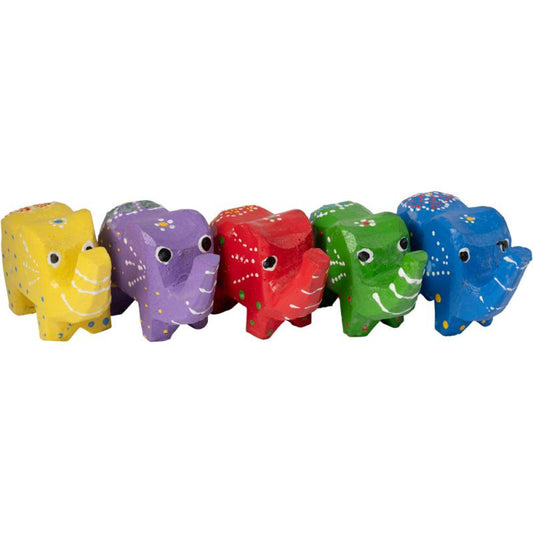 SMALL WOOD ELEPHANTS PAINTED