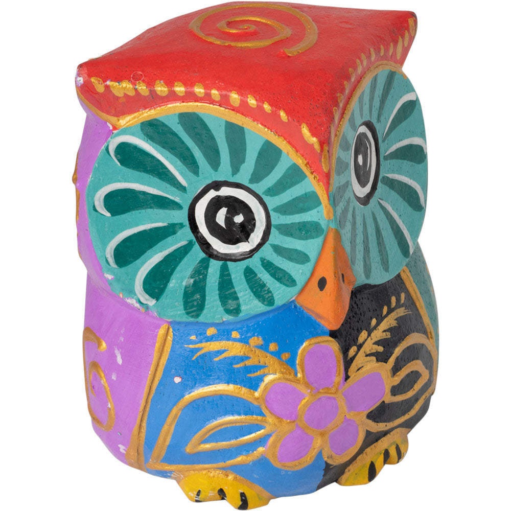 MULTICOLORED WOOD OWLS PAINTED