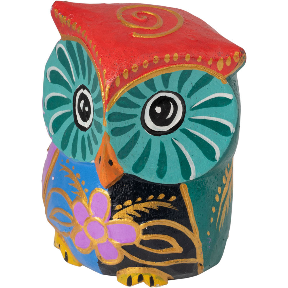 MULTICOLORED WOOD OWLS PAINTED