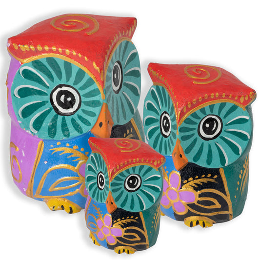MULTICOLORED WOOD OWLS PAINTED