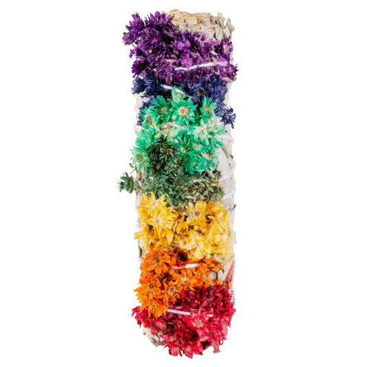 4" White Sage with Rainbow Flowers Smudge Stick