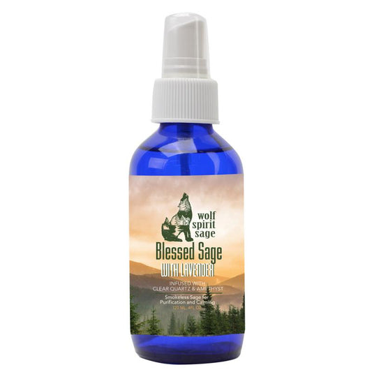 Wolf Spirit Blessed Sage With Lavender Room Spray (Infused with Clear Quartz & Amethyst)