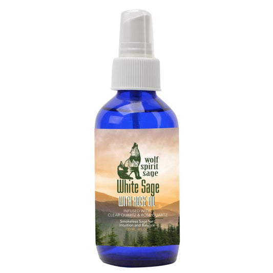 White Sage With Rose Oil Spray Infused With Rose & Clear Quartz - Wolf Spirit Sage