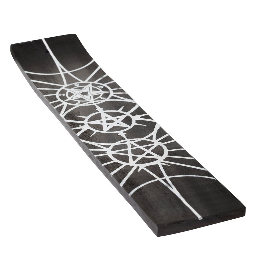 PAINTED WOOD BLACK PENTACLE INCENSE SLED BLACK