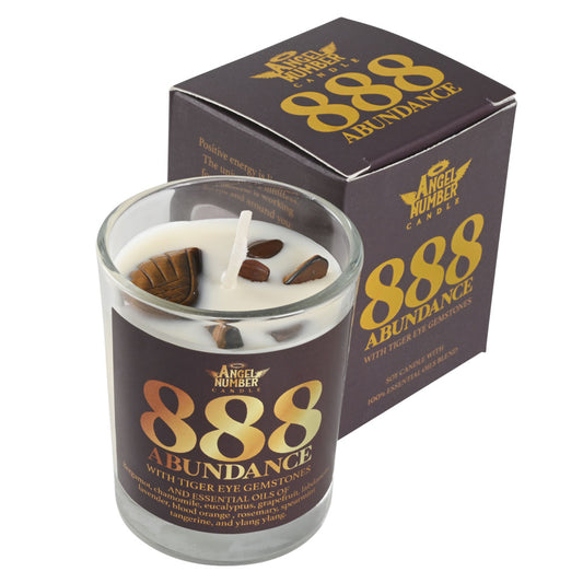 Angel Number 888 Abundance Candle with Tiger Eye Gemstones