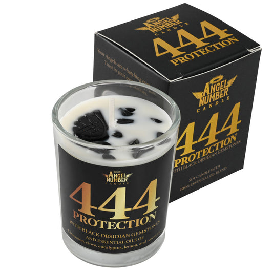 Angel Number 444 Protection Candle with Black Obsidian Gemstones