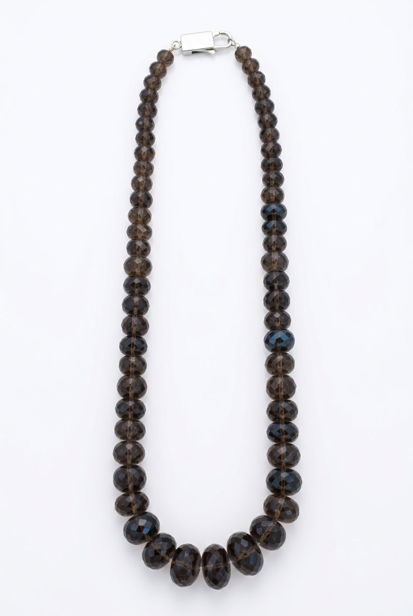 Faceted Smoky Quartz Beaded Necklace with Brass Clasp