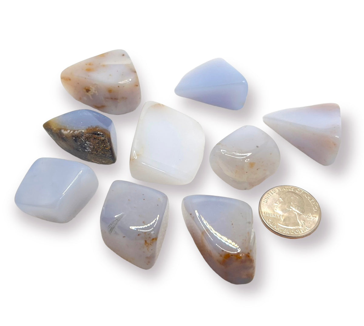 Chalcedony Blue Malawi Crystal Tumbled, tumbled stone at Namaste Bookshop near Union Square, NYC