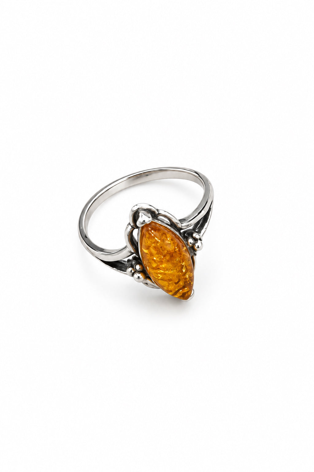 Amber Eye Cab Split Band Silver Rings Stye# G