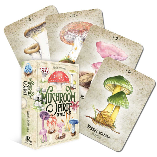 Mushroom Spirit Oracle by Nicola McIntosh – a 36‑card deck with lush mushroom artistry, healing wisdom, and earthy spiritual guidance.
