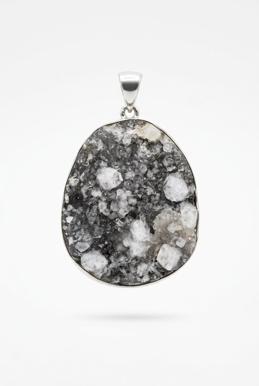 Apophyllite Druzy Chalcedony .925 Sterling Silver Pendant