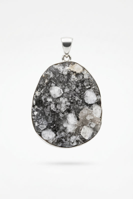 Apophyllite Druzy Chalcedony .925 Sterling Silver Pendant