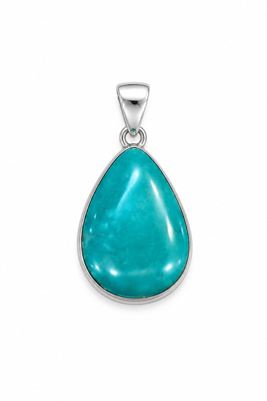Turquoise Green Drop Cab Sterling Silver Pendant
