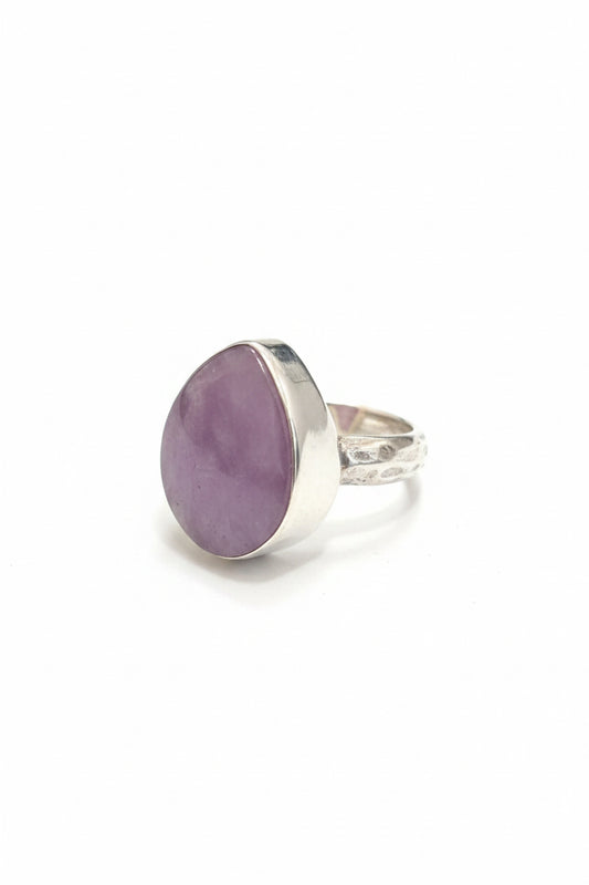 Sugilite Drop Cab Beated Band .925 Sterling Silver Ring Size 6