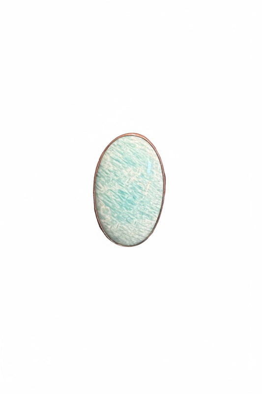 Amazonite Oval Cab Sterling Silver Wide Band Ring Size 8