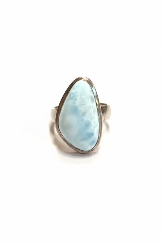 Larimar Polished Cab .925 Sterling Silver Ring Size 9