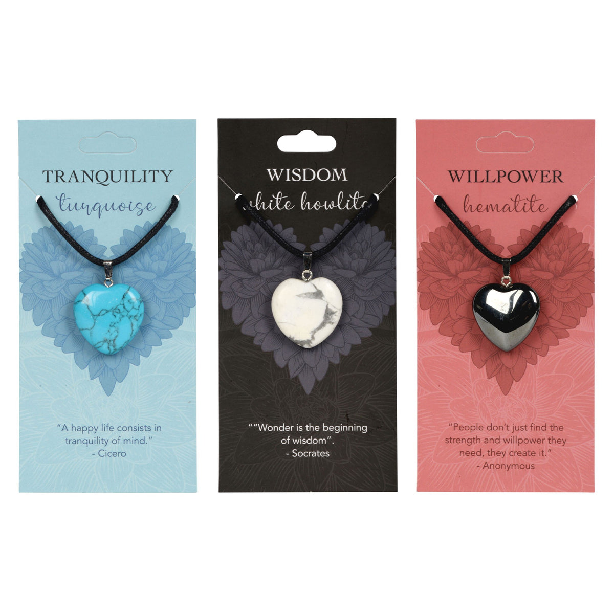 Willpower- Hematite Crystal Heart Carded Pendant Necklace