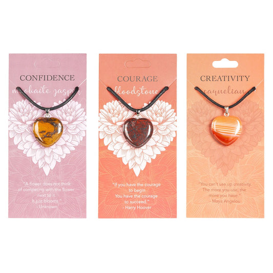 Confidence Mookite Jasper Crystal Heart Carded Pendant Necklace