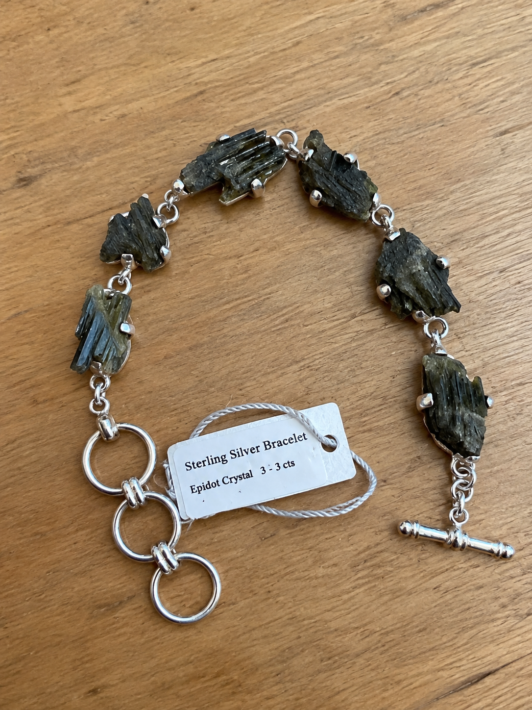 Epidote Crystal Natural 6 Stone .925 Silver Link Bracelet