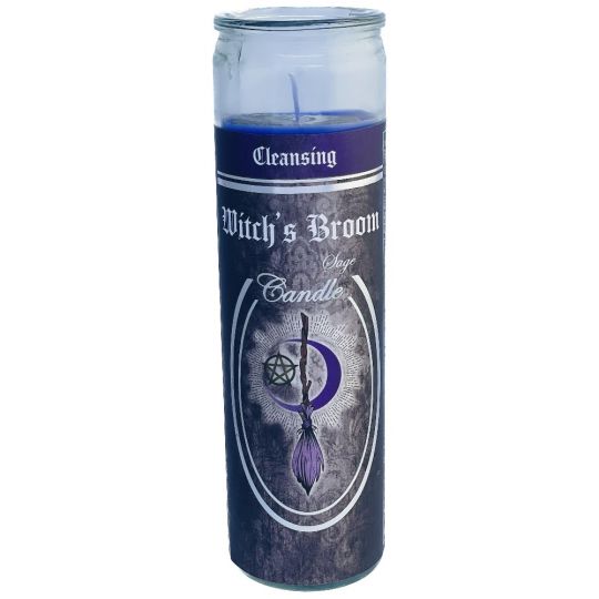Witch's Broom - Sage 7 Day Glass Ritual Candle Burn 90 Hours Approx