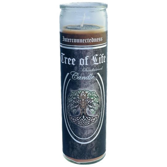 Tree of Life - Sandalwood 7 Day Glass Ritual Candle Burn 90 Hours Approx