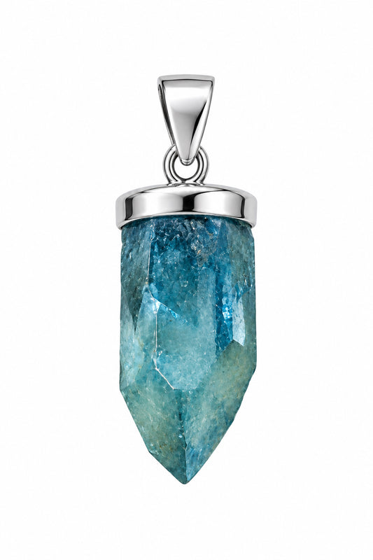 Aqua Aura Quartz Natural Point Cap Set Sterling Silver Pendant