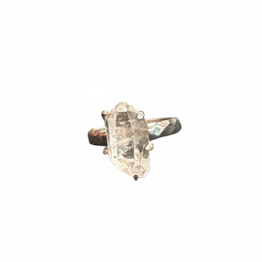 Herkimer Diamond Quartz Natural Claw Set Beated Band .925 Sterling Silver Ring Size 9
