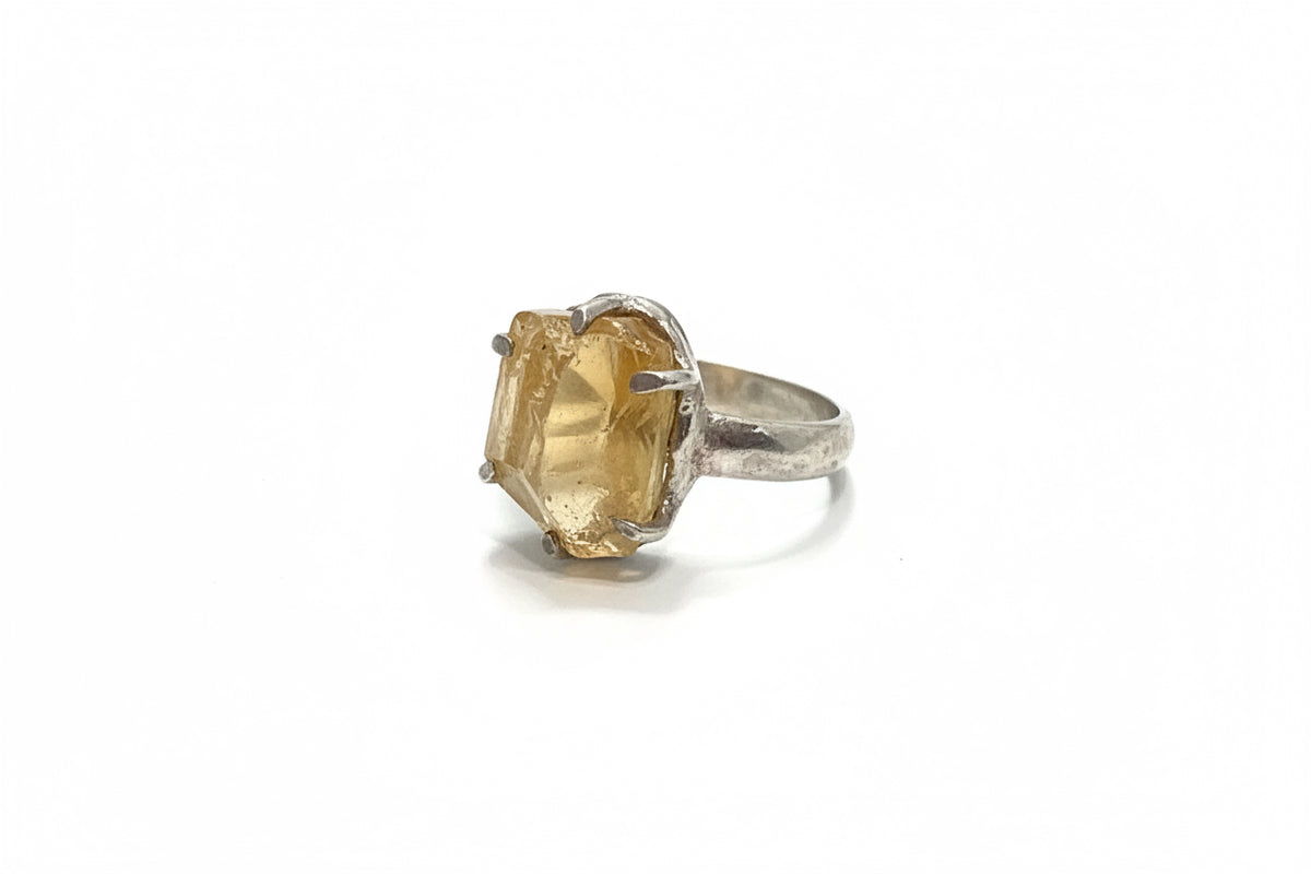 Imperial Topaz Natural Terminated Claw Set Beated Band .925 Sterling Silver Ring Size 8