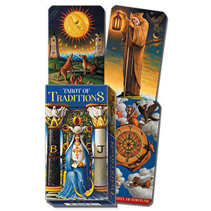 Tarot of Traditions Deck by Giuliano Costa – a 78-card deck featuring vibrant, painterly artwork that reinterprets traditional Rider-Waite-Smith symbolism with a rustic, welcoming aesthetic.
