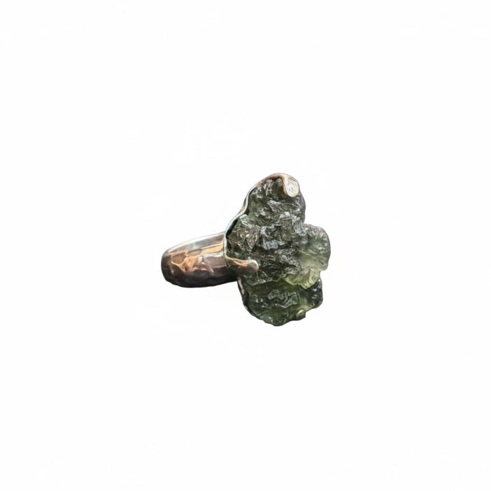 Moldavite Natural Claw Set .925 Sterling Silver Ring Size 6.5