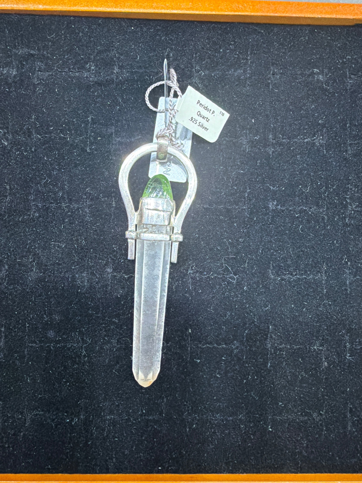 Peridot Quartz Point Cap Set Sterling Silver Pendant