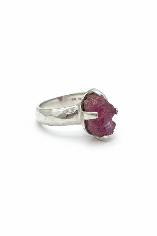 Pink Tourmaline Natural Claw Set Beated Band .925 Sterling Silver Ring Size 8