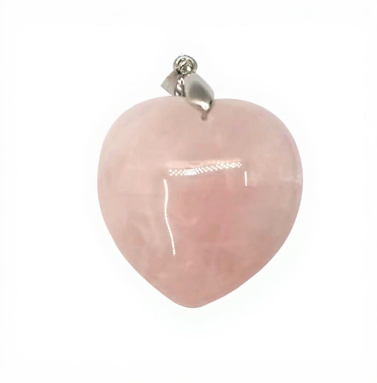 Rose Quartz 30mm Heart Pendant With Metal Bail