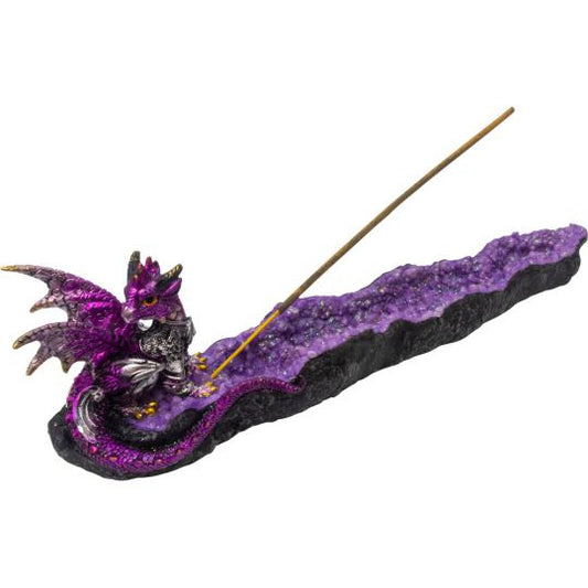 Purple Dragon on Geode Polyresin Incense Holder