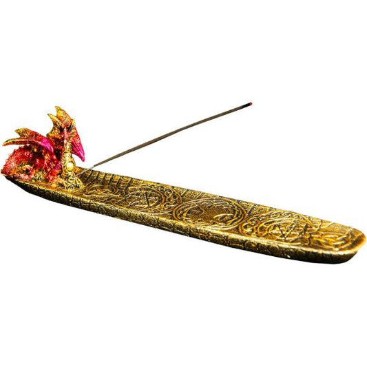 Red Dragon Celtic Triple Moon Resin Incense Holder 1.75x9 Inch