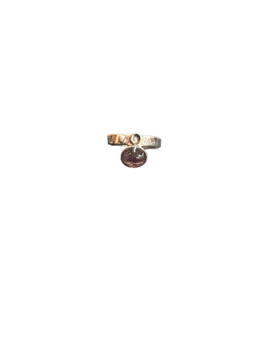 Pink Tourmaline Oval Cab Missing Accent Stone Sterling Silver Ring Size 6.5