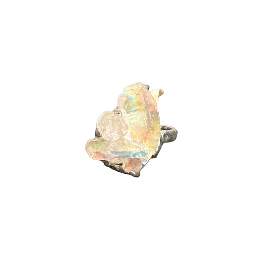 Angel Aura Quartz Cluster Claw Set Beated Band Sterling Silver Ring Size 10
