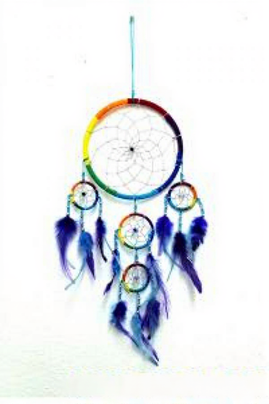 6" Triple Multi Colored Dream Catcher With Feathers & Beads