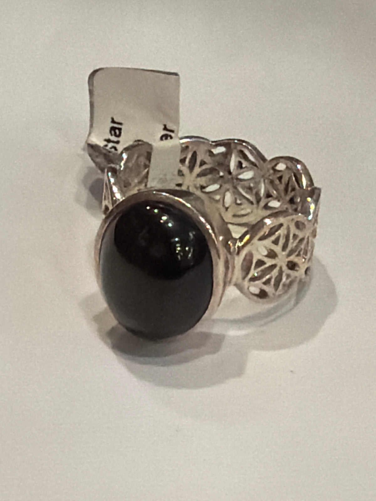 Black Star Diopside Flower Of Life Filigree Band Sterling Silver Ring Size 6