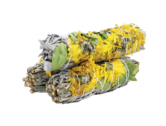 4" Sunflower White Sage Smudge Stick
