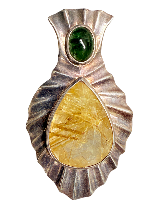 Rutilated Quartz Tourmaline .925 Sterling Silver Pendant