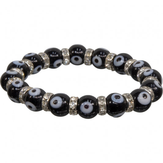 Black Evil Eye Protection Glass Beads Elastic Bracelet