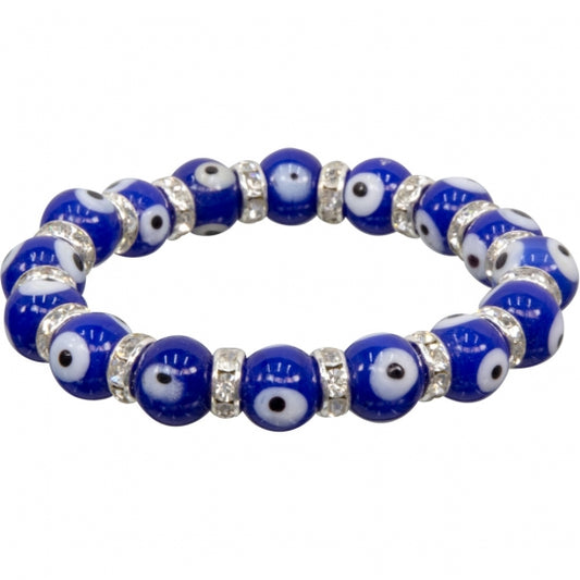 Cobalt Blue Evil Eye Protection Glass Beads Elastic Bracelet